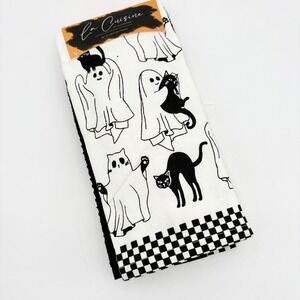 La Cuisine Halloween Kitchen Towels Set 4 Black‎ Cats Ghosts Checkerboard